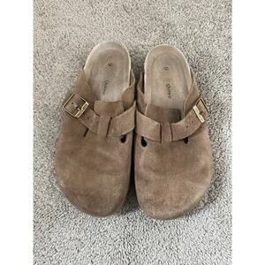 Quince Water Repellent Suede Clog Mules Taupe Comfort Shoes Women’s Size 9